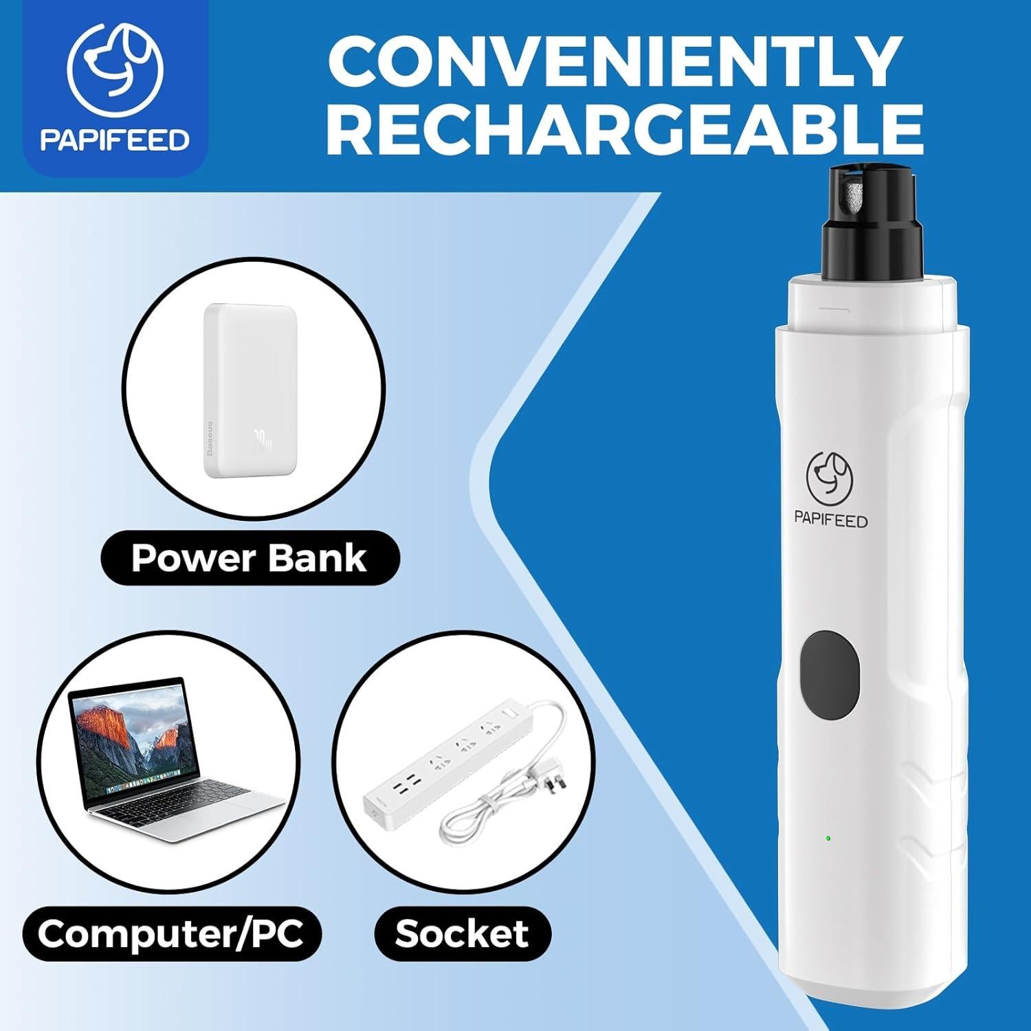 Amoladora de Uñas Eléctrica PAPIFEED Blanca con 3 Velocidades y LED