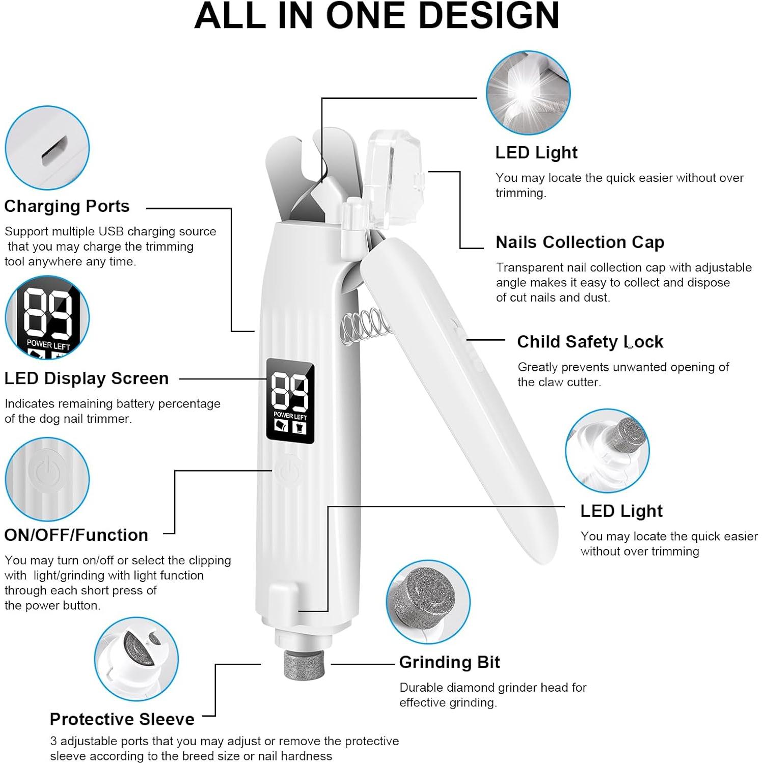 Cortador de Uñas Eléctrico Recargable SZMDLX para Mascotas