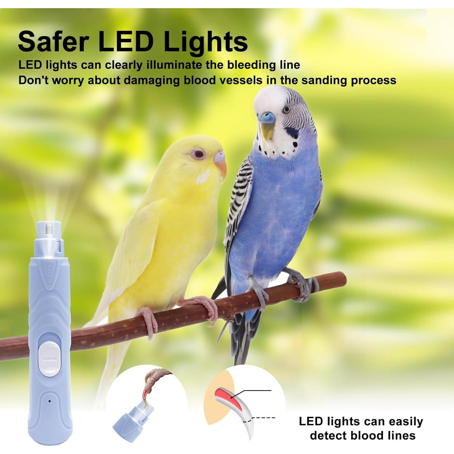 Molinillo de Uñas para Aves LUKHMELF Recargable con Luz LED
