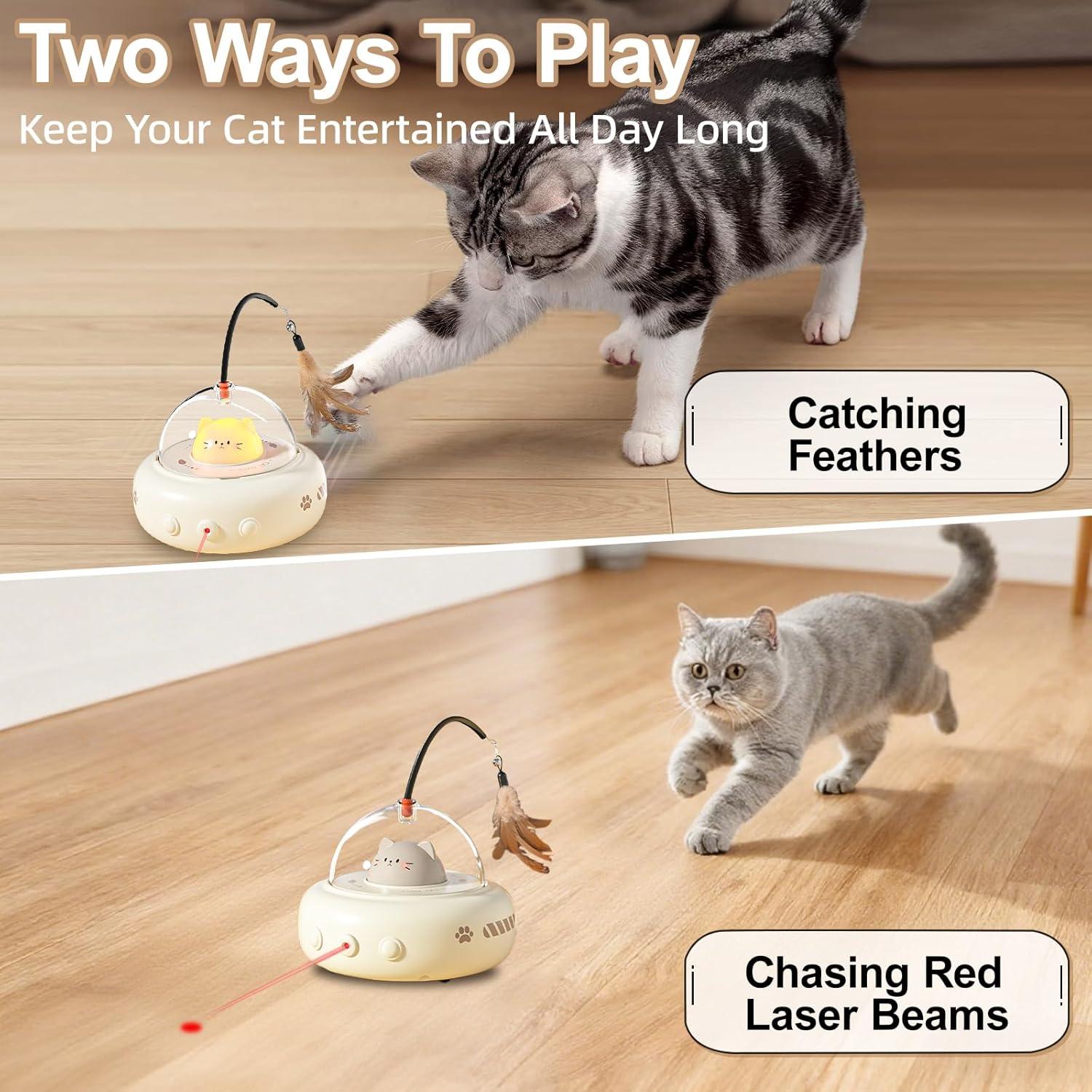 Juguete Interactivo para Gatos TVM 2-en-1 con Pluma y Láser