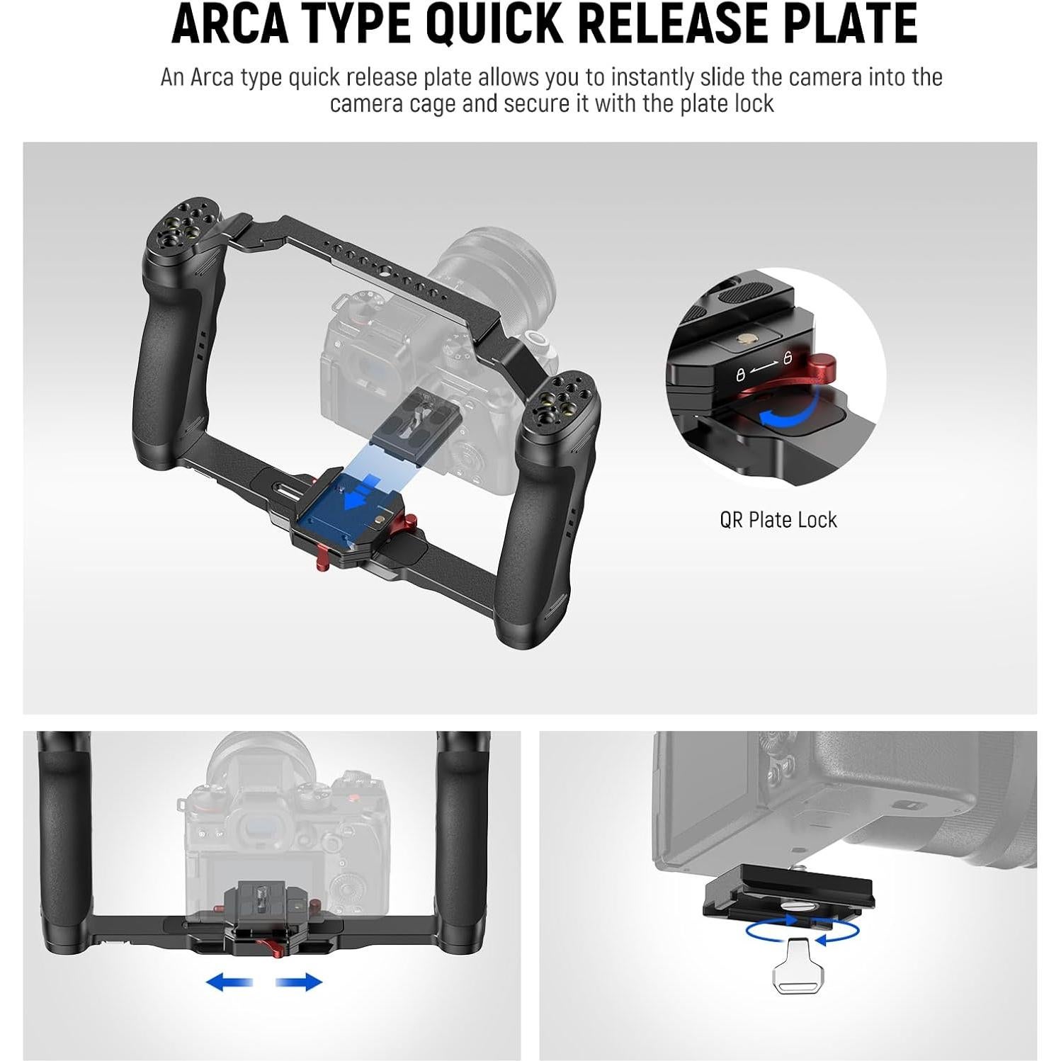 Jaula de Cámara NEEWER CA077 con Doble Mango y Placa Arca