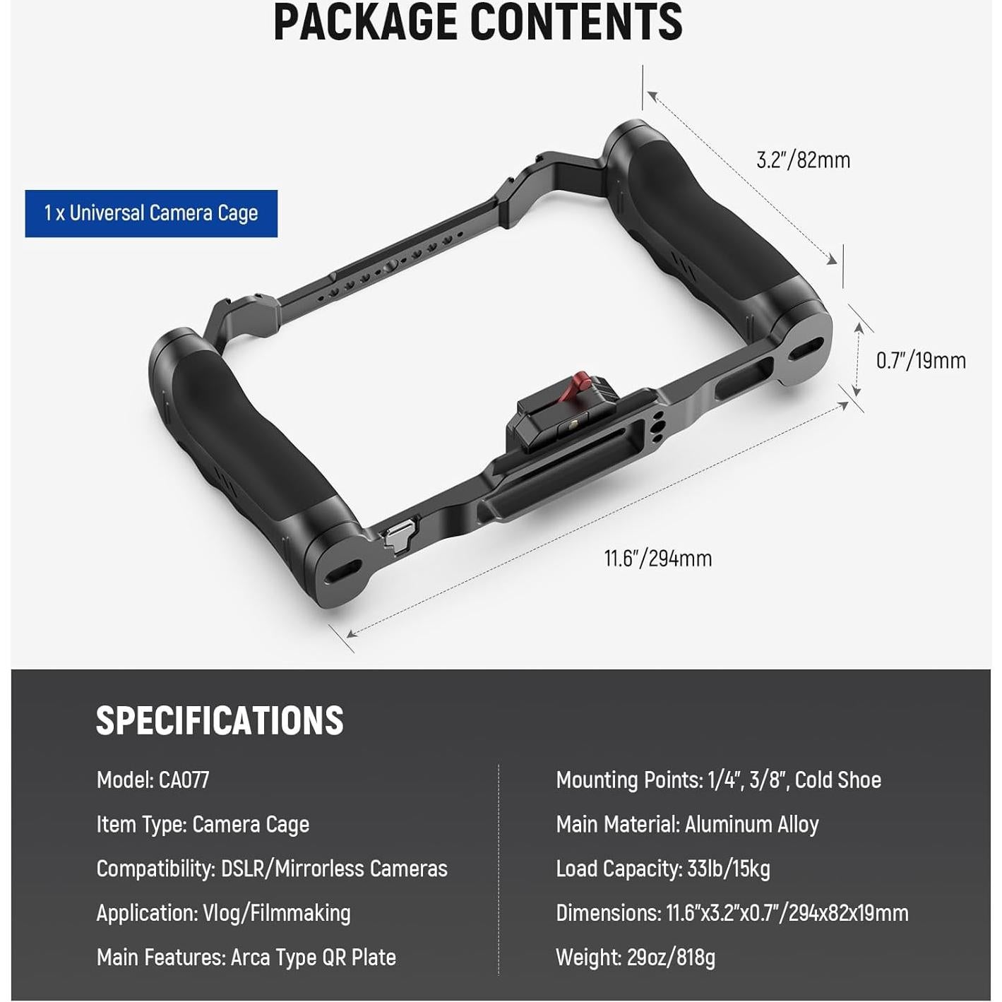 Jaula de Cámara NEEWER CA077 con Doble Mango y Placa Arca