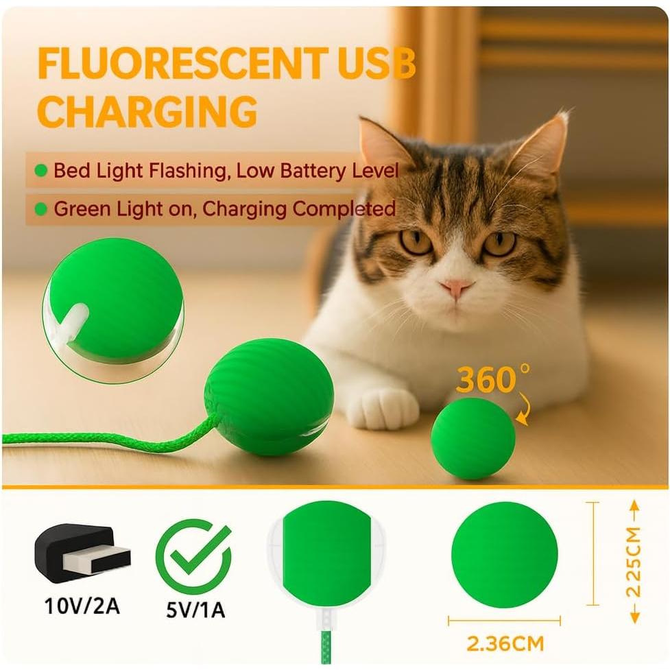 Juguete Interactivo para Gatos CKFPS Bola Verde con Luz y Velocidad