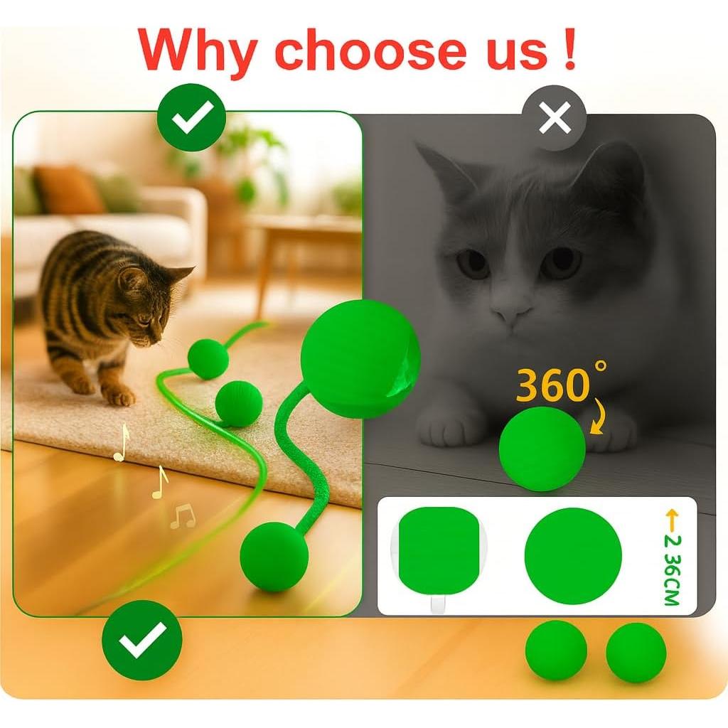 Juguete Interactivo para Gatos CKFPS Bola Verde con Luz y Velocidad