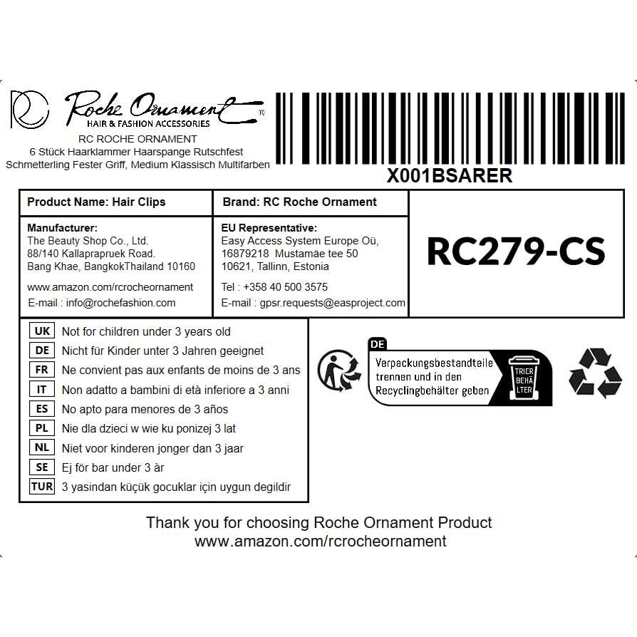 Clips de Cabello RC ROCHE ORNAMENT 6 Pcs Antideslizantes