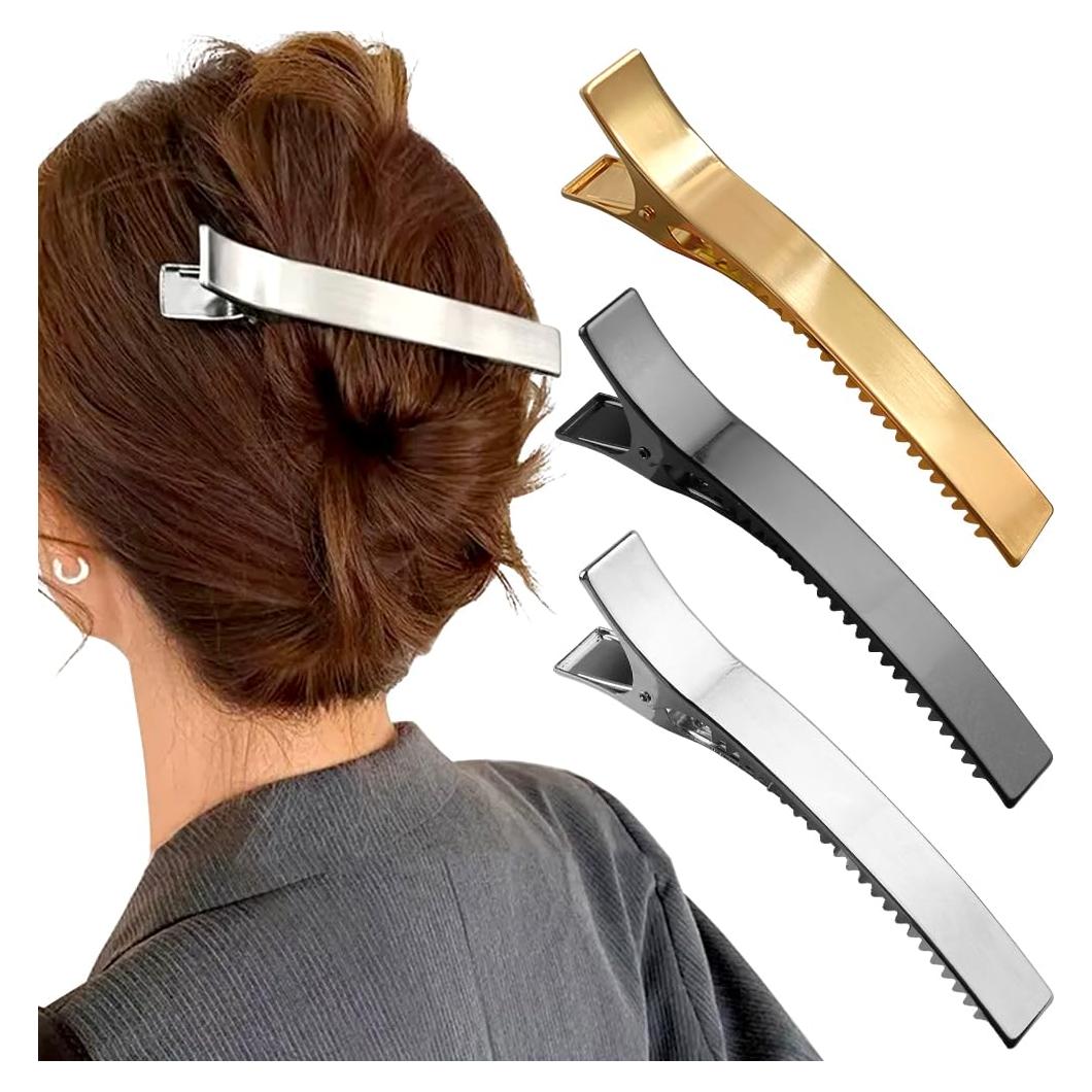 Pinzas para el cabello francesas Myhiju - 3 Pcs doradas, plateadas y negras