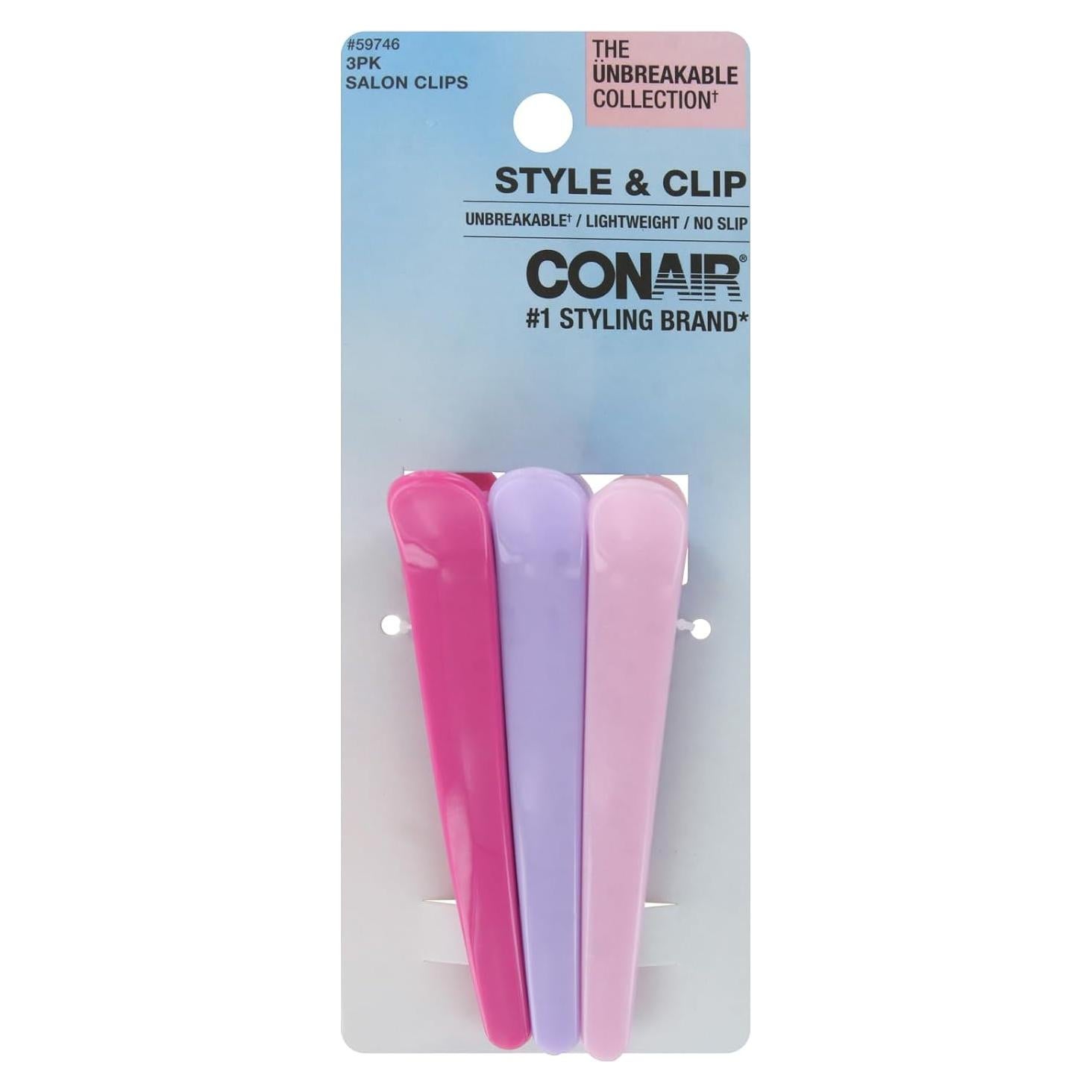 Clips de Salón Inquebrantables Conair - Antideslizantes, 3 Piezas