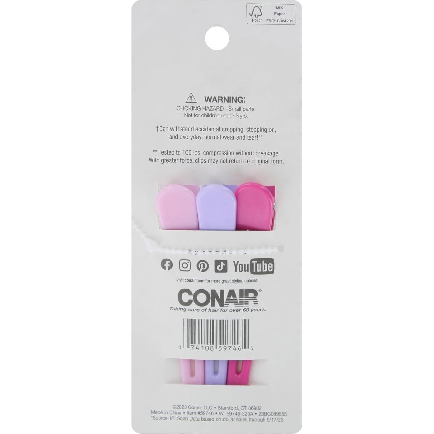 Clips de Salón Inquebrantables Conair - Antideslizantes, 3 Piezas