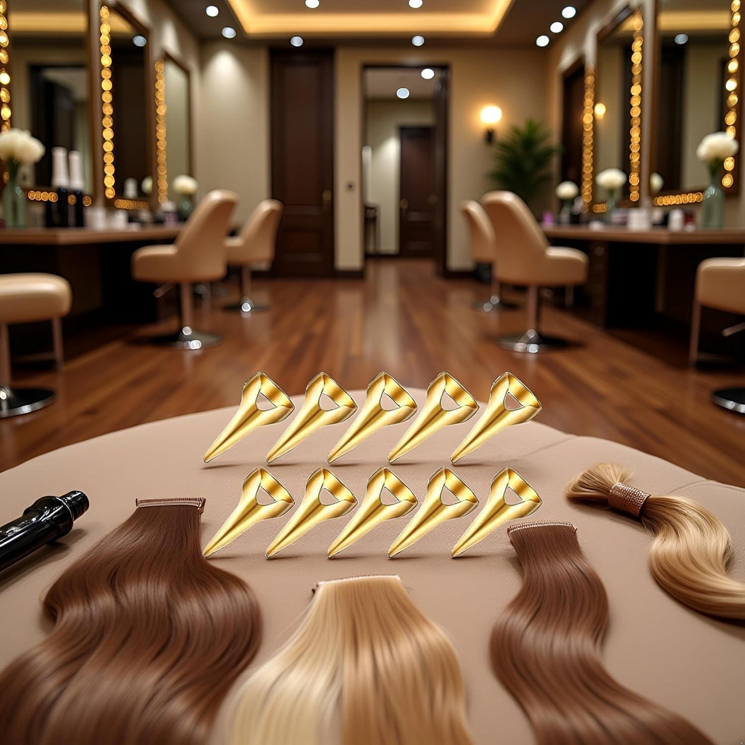 10 Anillos de Sección de Cabello Ajustables Dorados PurYupearl