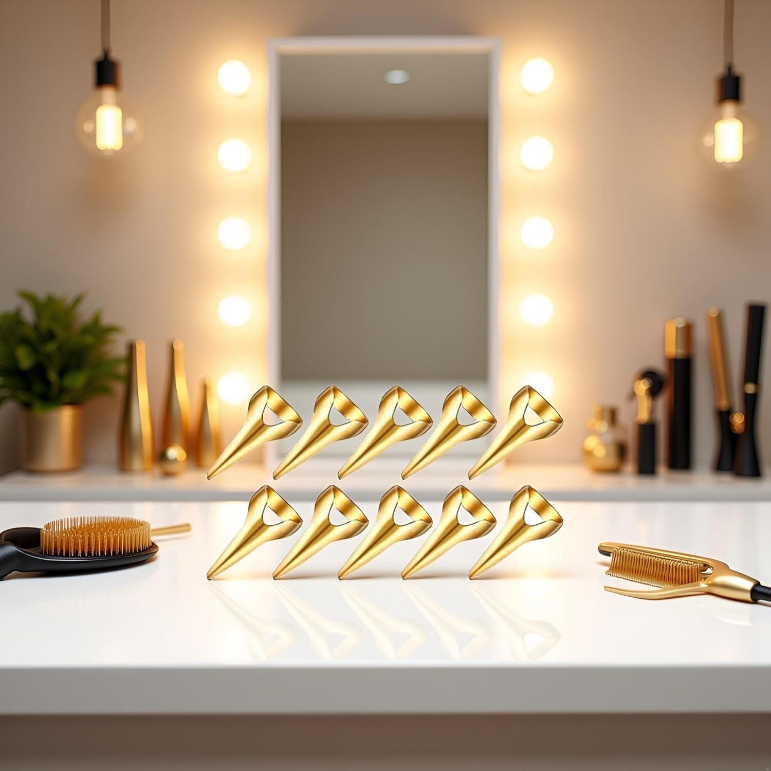 10 Anillos de Sección de Cabello Ajustables Dorados PurYupearl