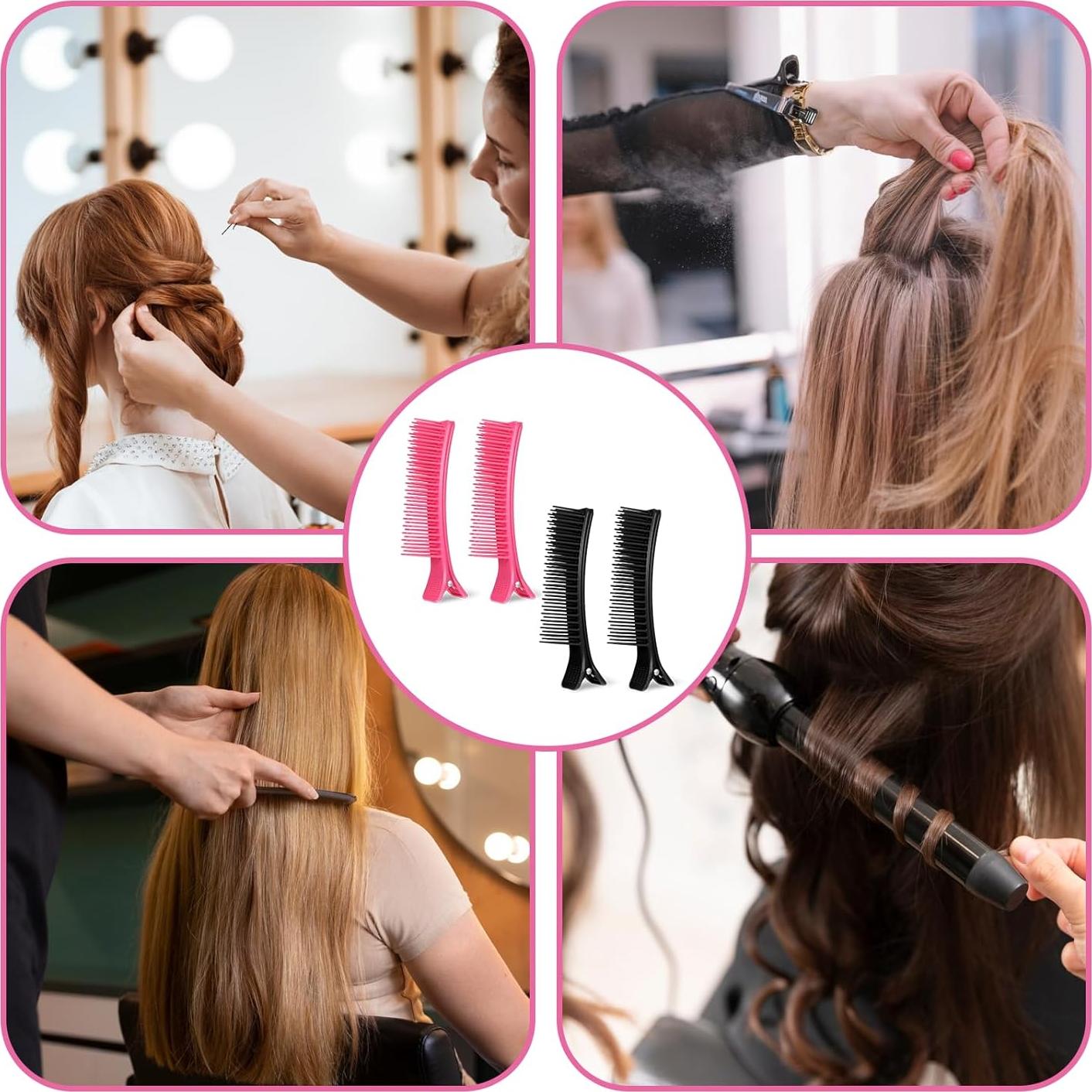 4 Clips de Sección para Cabello EupHHonycs - Rosa y Negro