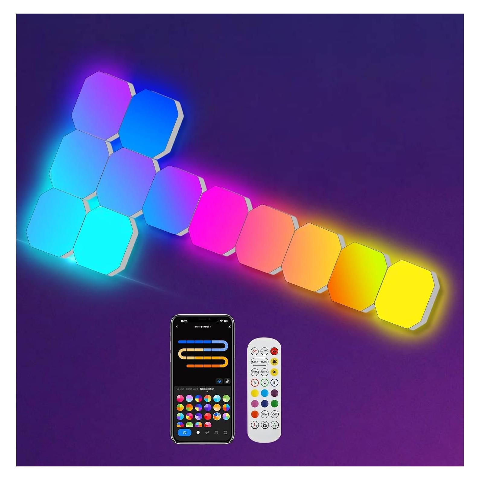 Paneles LED Hexagon 12PCS Amailtom RGB Inteligentes para Juegos