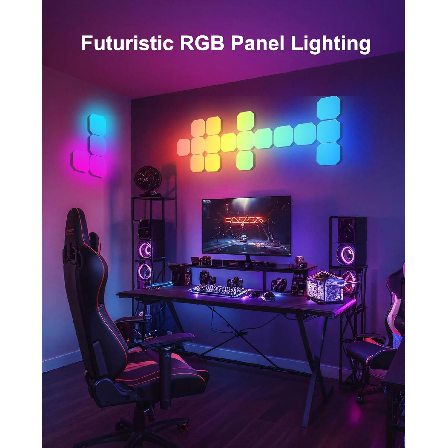 Paneles LED Hexagon 12PCS Amailtom RGB Inteligentes para Juegos