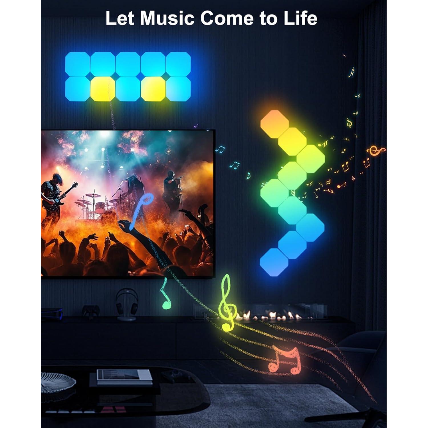 Paneles LED Hexagon 12PCS Amailtom RGB Inteligentes para Juegos