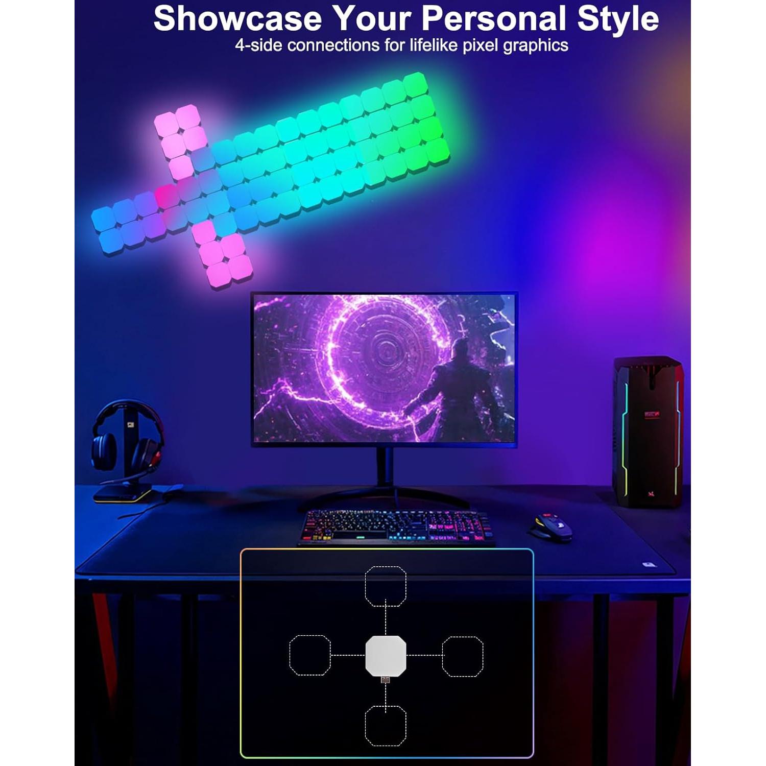 Paneles LED Hexagon 12PCS Amailtom RGB Inteligentes para Juegos