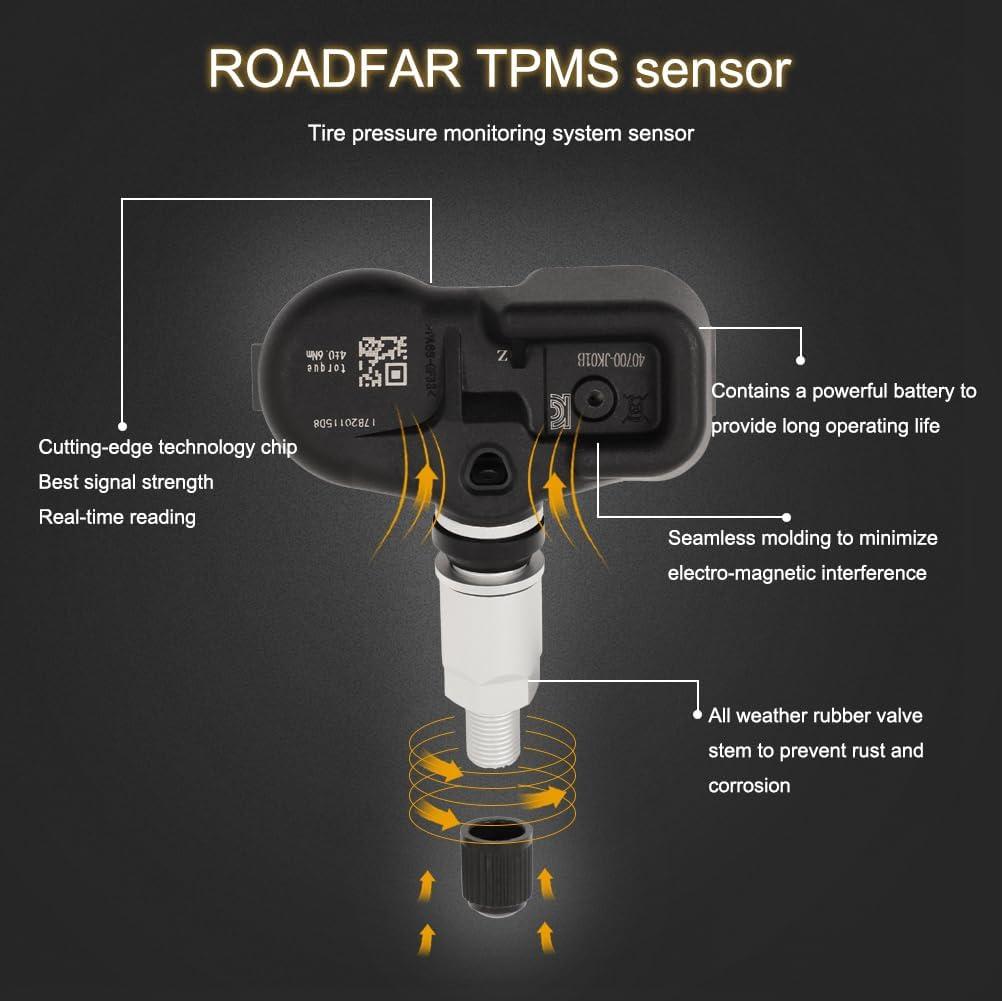 Sensor TPMS ROADFAR 315MHz para Infiniti y Nissan - Juego de 4