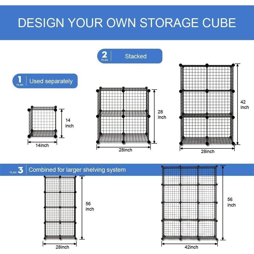 Estante Modular de Alambre KOUSI 12 Cubos Negro 35.56cm