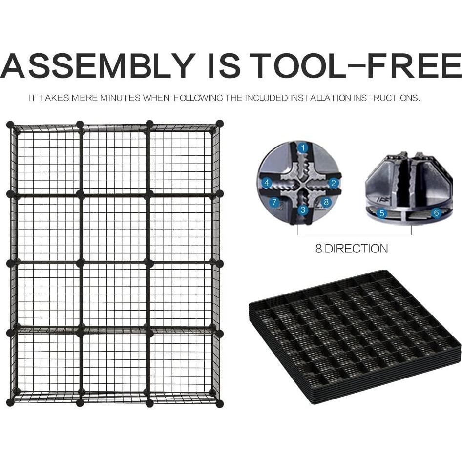 Estante Modular de Alambre KOUSI 12 Cubos Negro 35.56cm