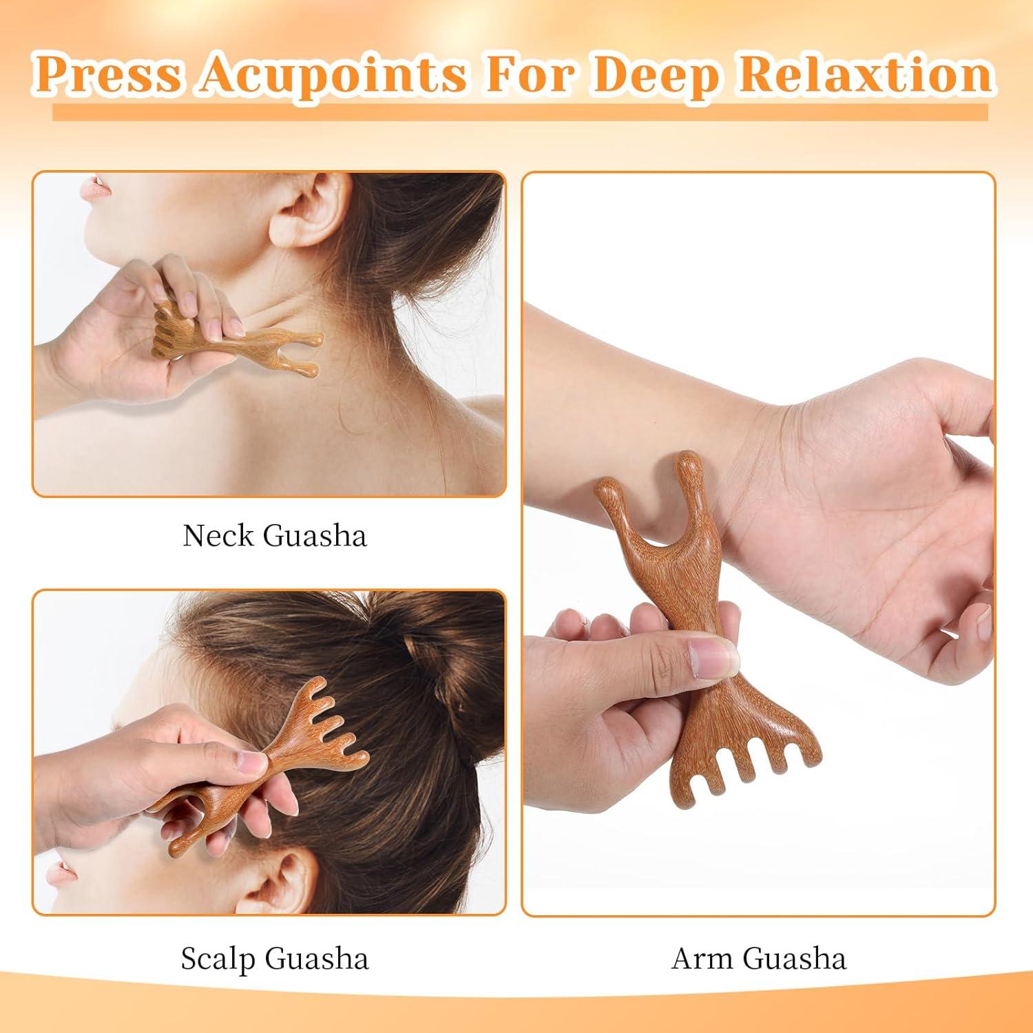 1 Pc Double-Ended Wood Scalp Massager, Meridian Massage Combs Head Massage Tool, Wooden Back Scratcher Gua Sha Facial Tools for Deep Relaxation & Stress Reduction