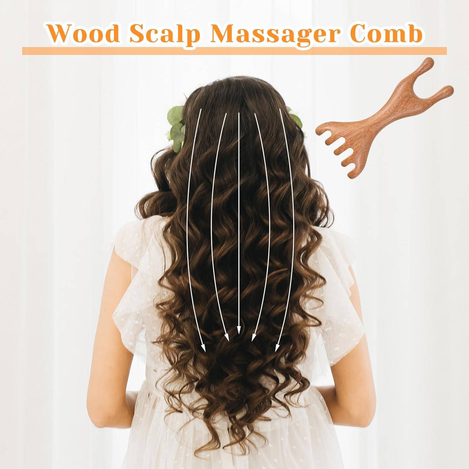 1 Pc Double-Ended Wood Scalp Massager, Meridian Massage Combs Head Massage Tool, Wooden Back Scratcher Gua Sha Facial Tools for Deep Relaxation & Stress Reduction