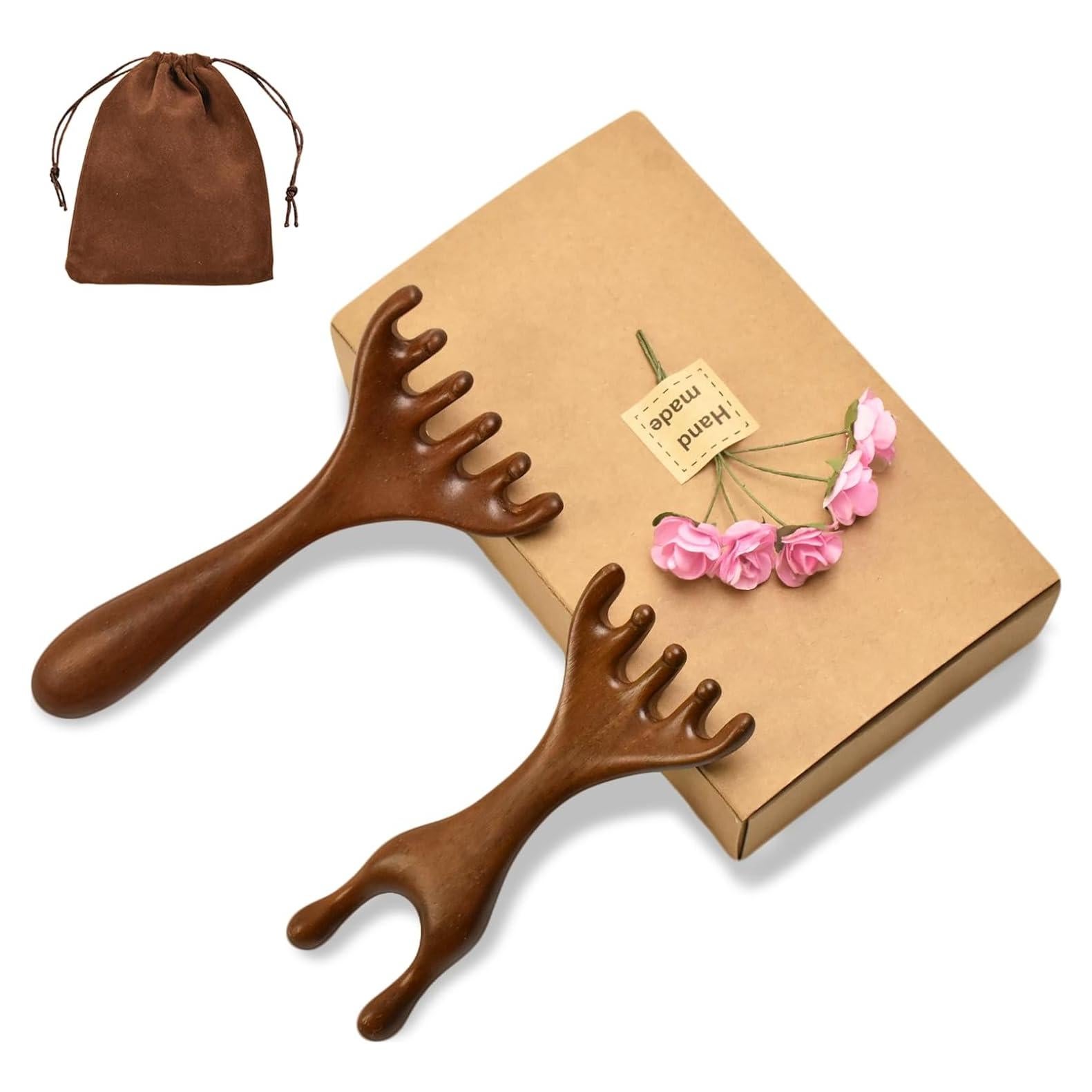 Juego de 2 Peines de Masaje Gua Sha de Sándalo - Alivio del Estrés