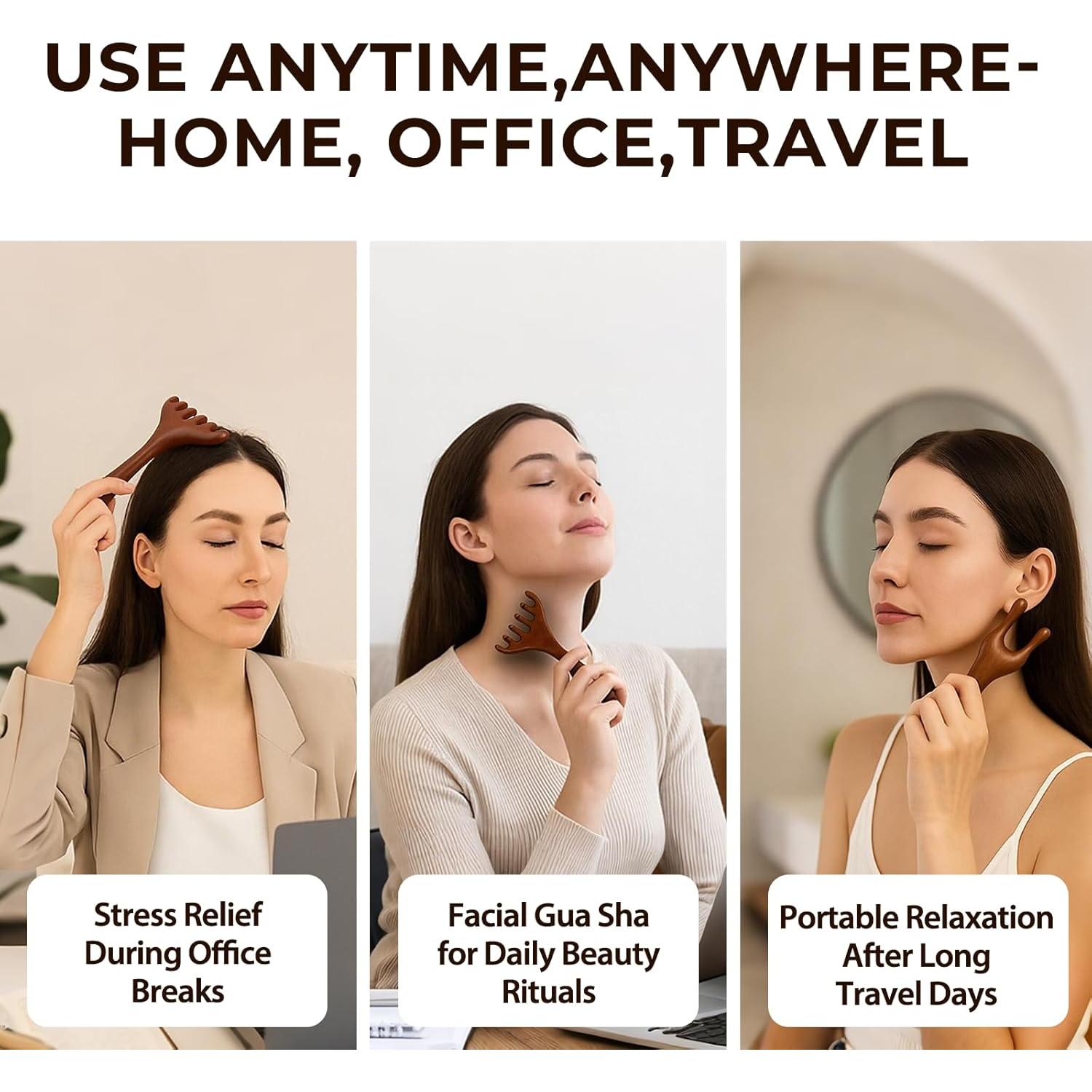 Juego de 2 Peines de Masaje Gua Sha de Sándalo - Alivio del Estrés