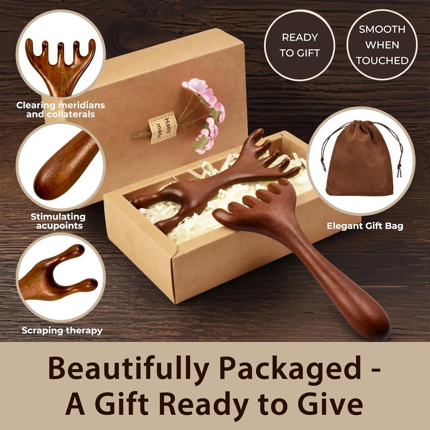Juego de 2 Peines de Masaje Gua Sha de Sándalo - Alivio del Estrés