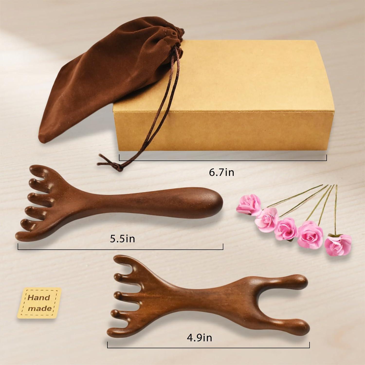 Juego de 2 Peines de Masaje Gua Sha de Sándalo - Alivio del Estrés