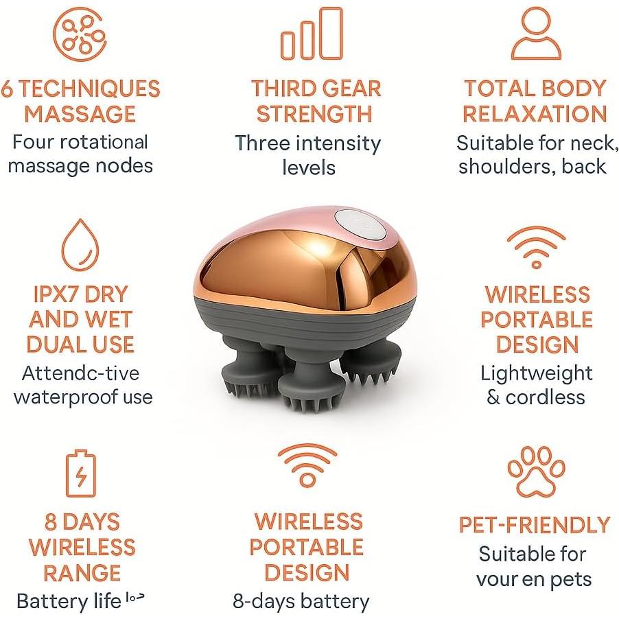 Masajeador Eléctrico EaseHead Inalámbrico para Cuero Cabelludo - Oro