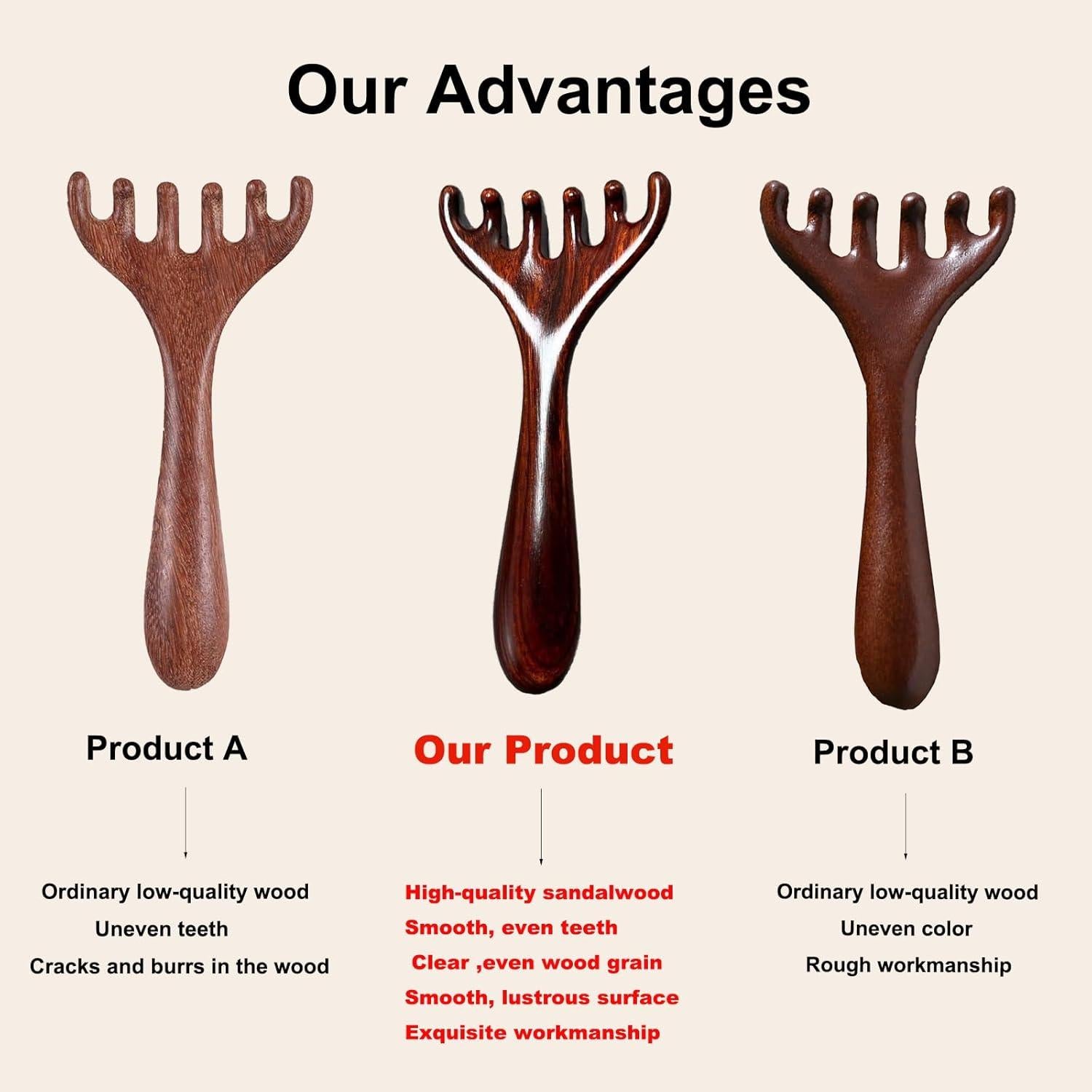 Set 2 Peines de Masaje de Madera Sándalo 6 Garras