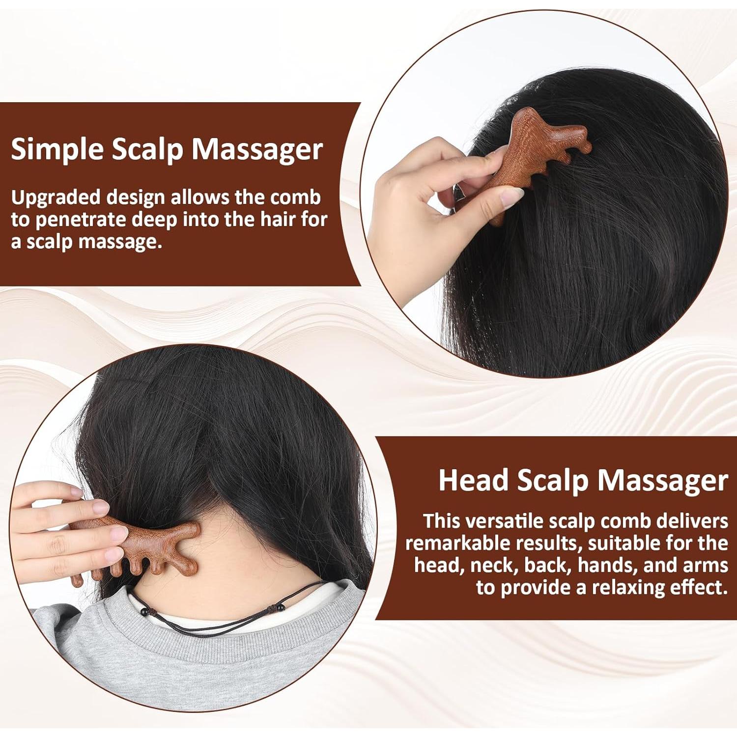 Peine Masajeador de Cuero Cabelludo de Madera Gtziqa 4 en 1