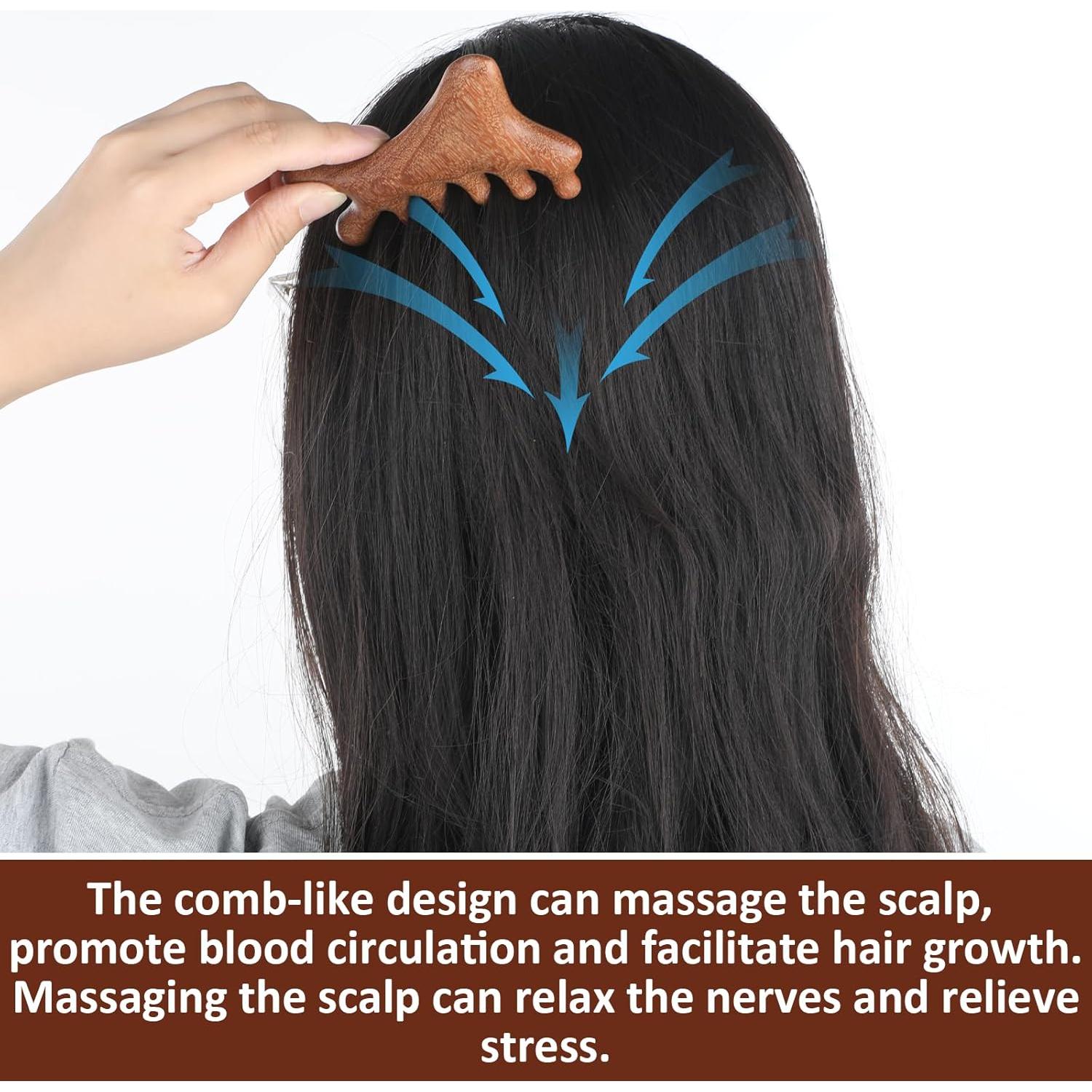 Peine Masajeador de Cuero Cabelludo de Madera Gtziqa 4 en 1