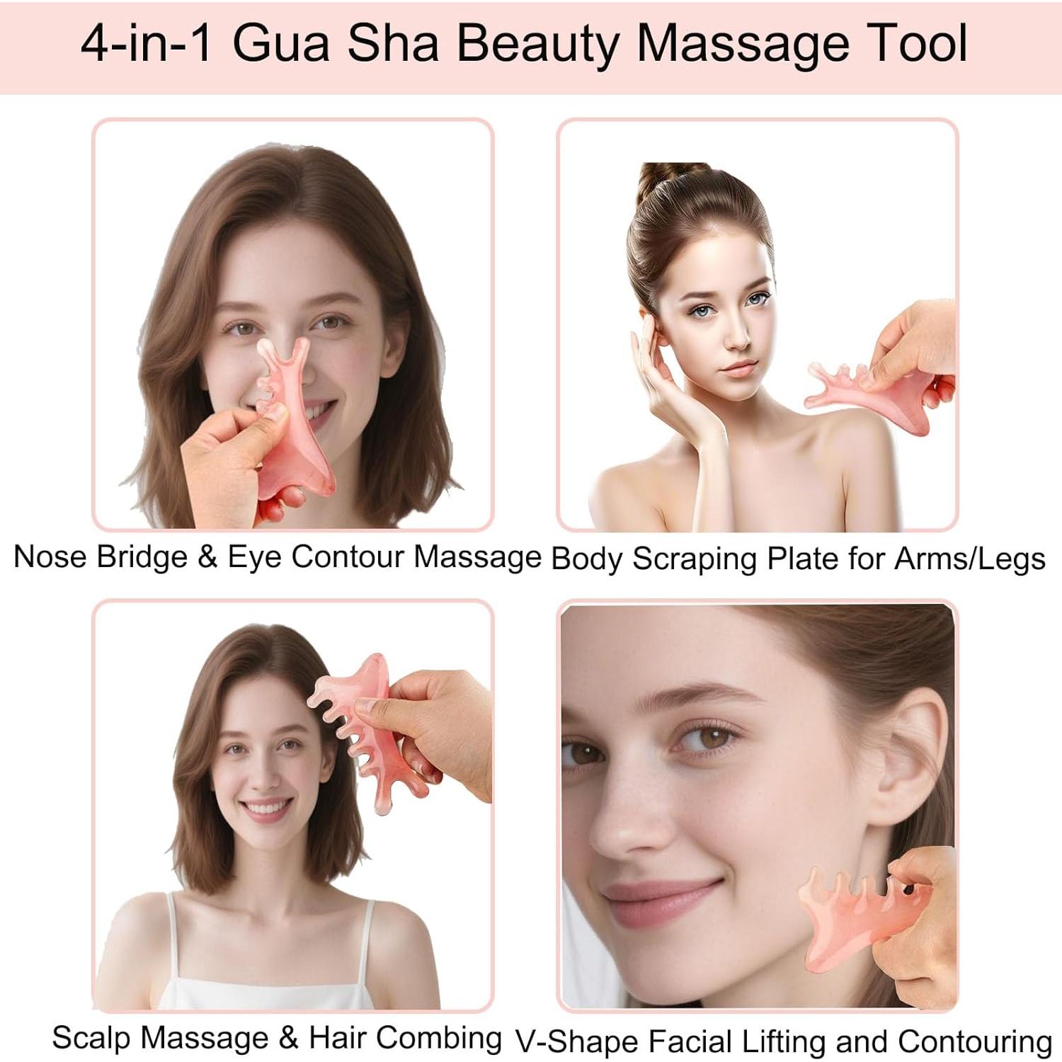 Masajeador Gua Sha 4 en 1 vsweet Rosa - Resina Natural