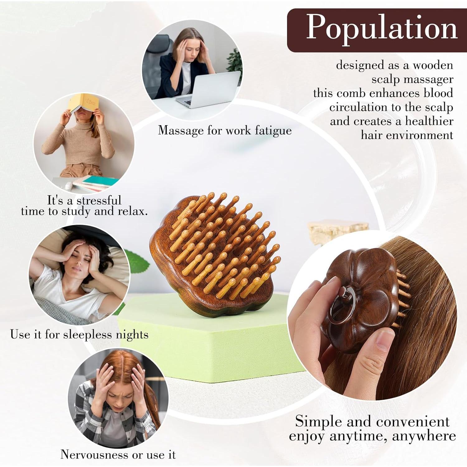 Cepillo de Masaje de Madera MBAIYO para Crecimiento del Cabello