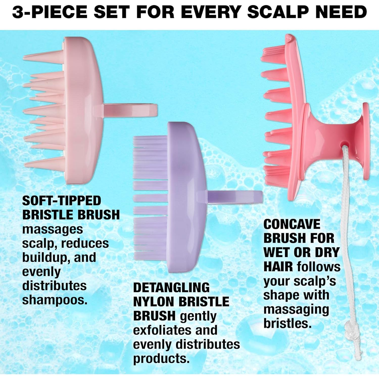 Masajeador de cuero cabelludo Conair - Set de 3 cepillos