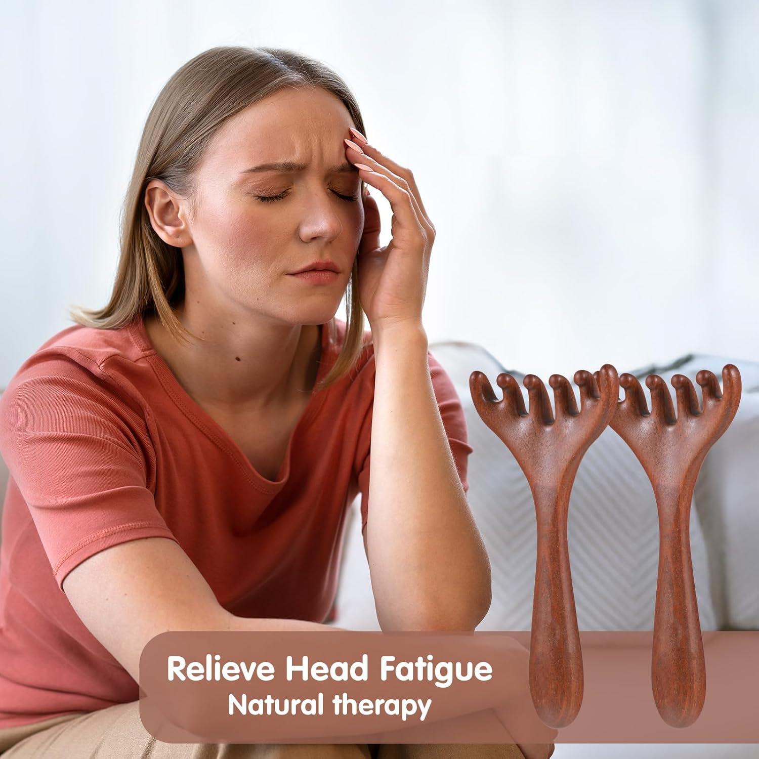 Masajeador de Cabeza Quilax 2 Piezas Madera Sándalo 14x6.7cm