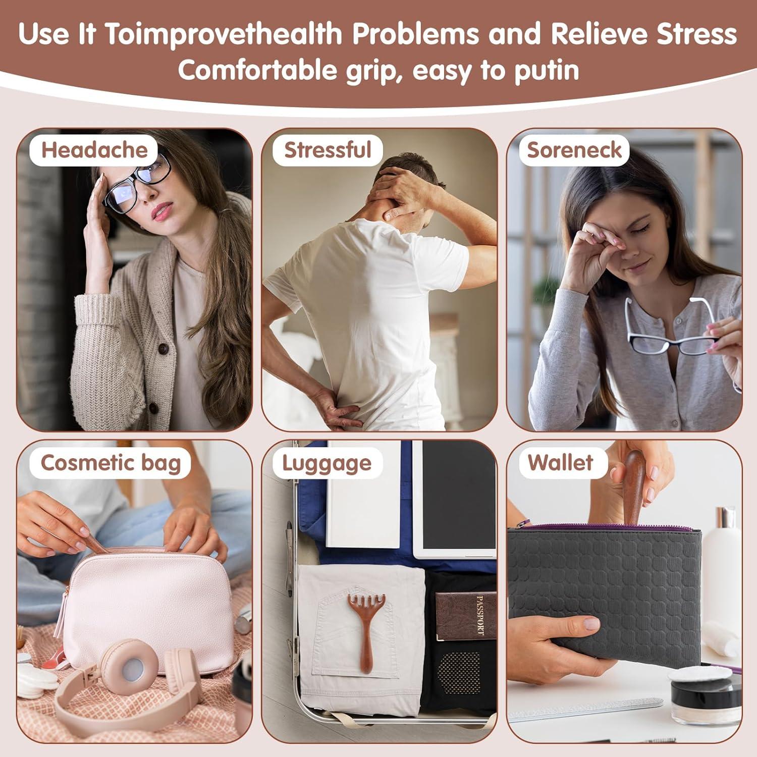 Masajeador de Cabeza Quilax 2 Piezas Madera Sándalo 14x6.7cm