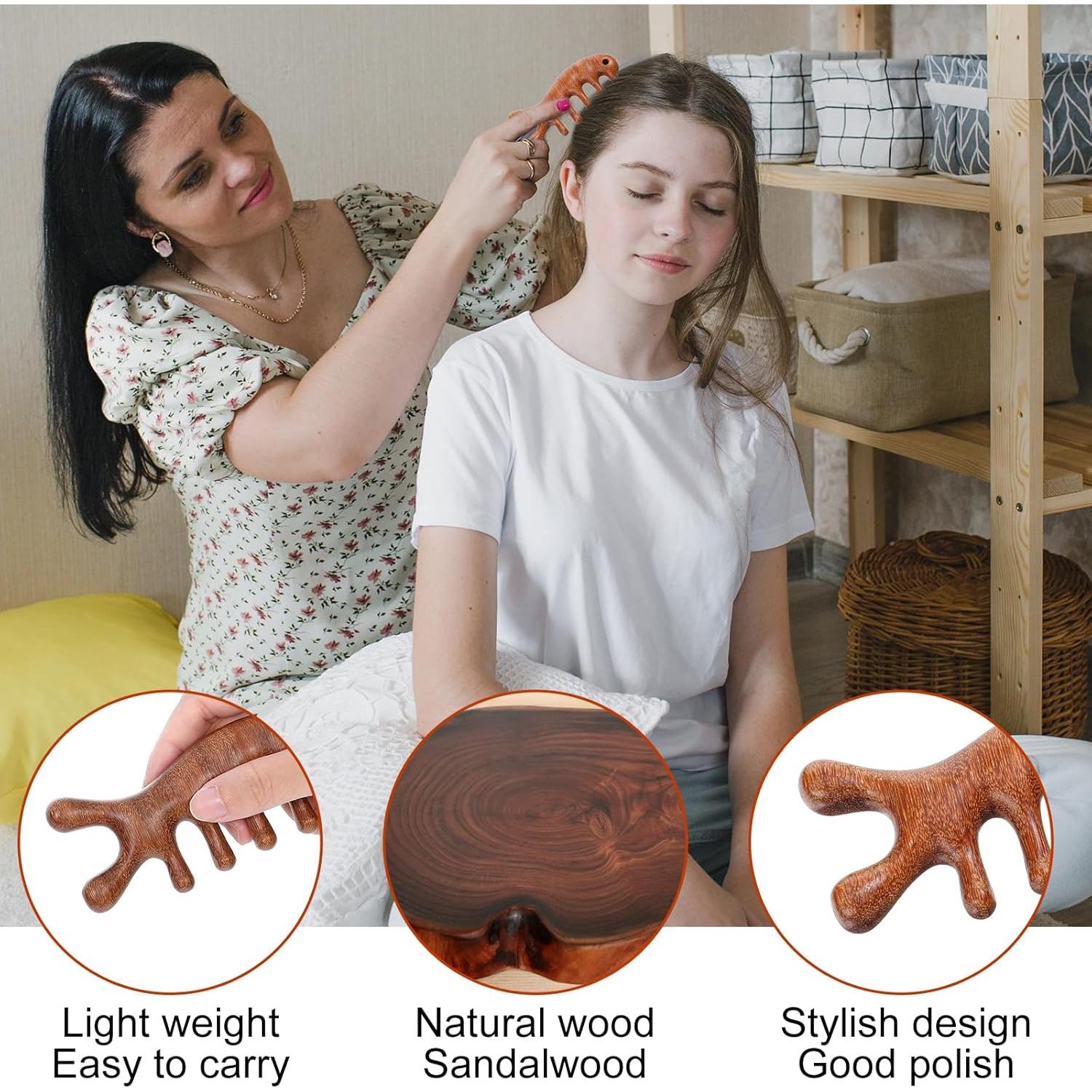 Juego de 3 Peines Masajeadores de Madera Sándalo QfwdfcTrenz