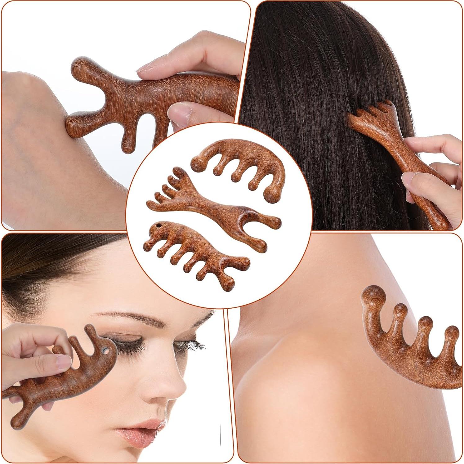 Juego de 3 Peines Masajeadores de Madera Sándalo QfwdfcTrenz