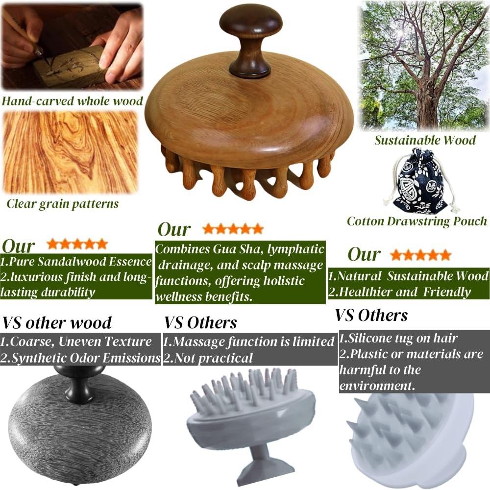 Masajeador de Cuero Cabelludo de Sándalo JBSYYXGS - Ergonómico y Portátil