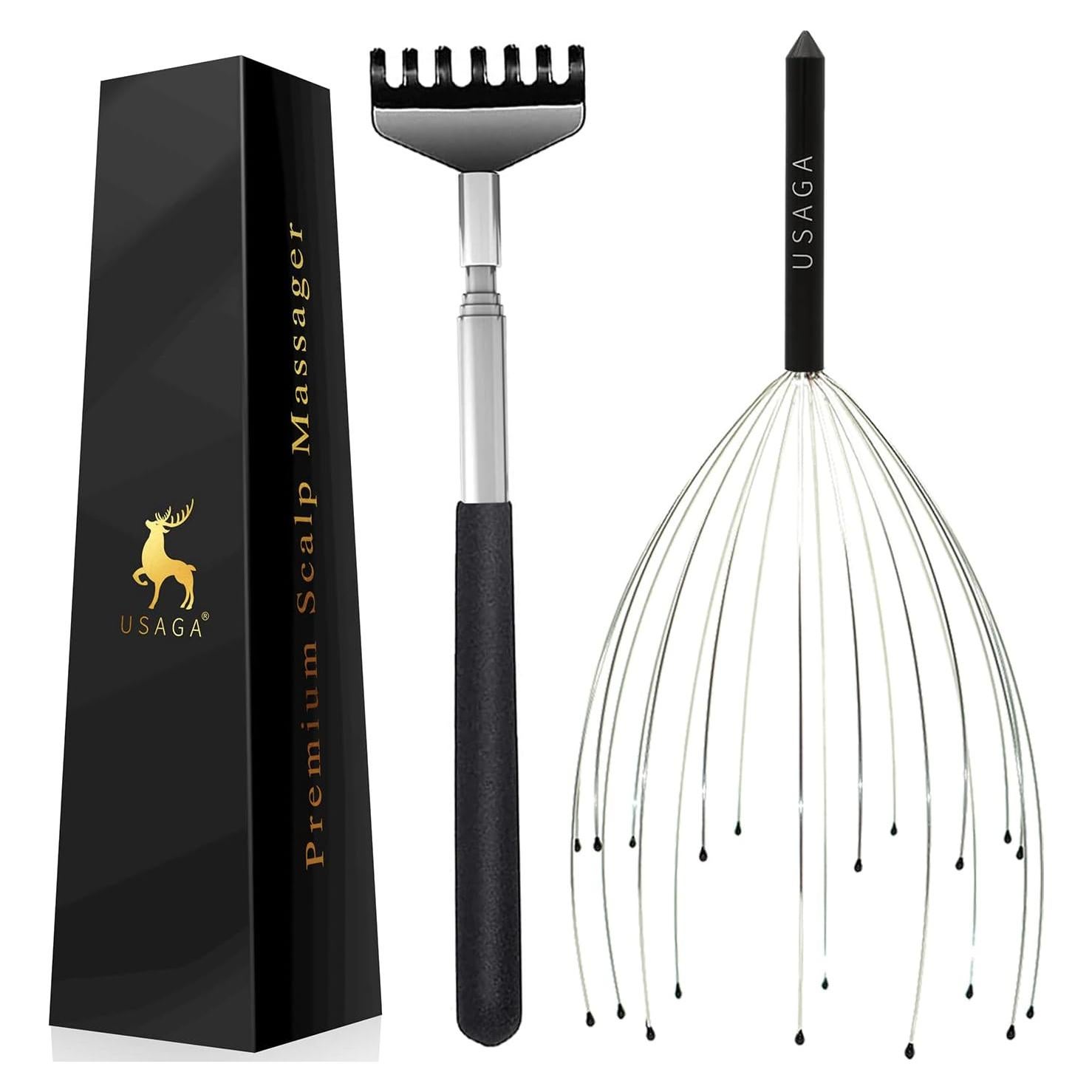 Masajeador de Cabeza USAGA 20 Púas Negro para Relajación