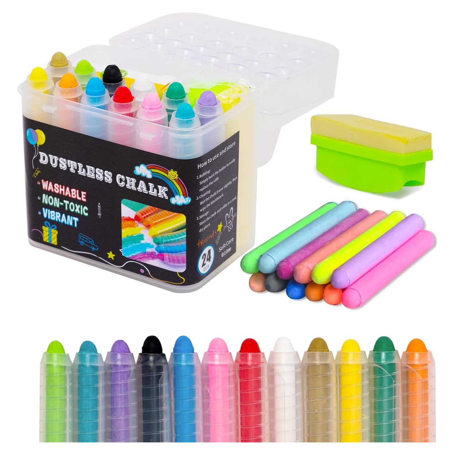 Juego de Tizas Sin Polvo Haoyond 24 Colores con Soporte