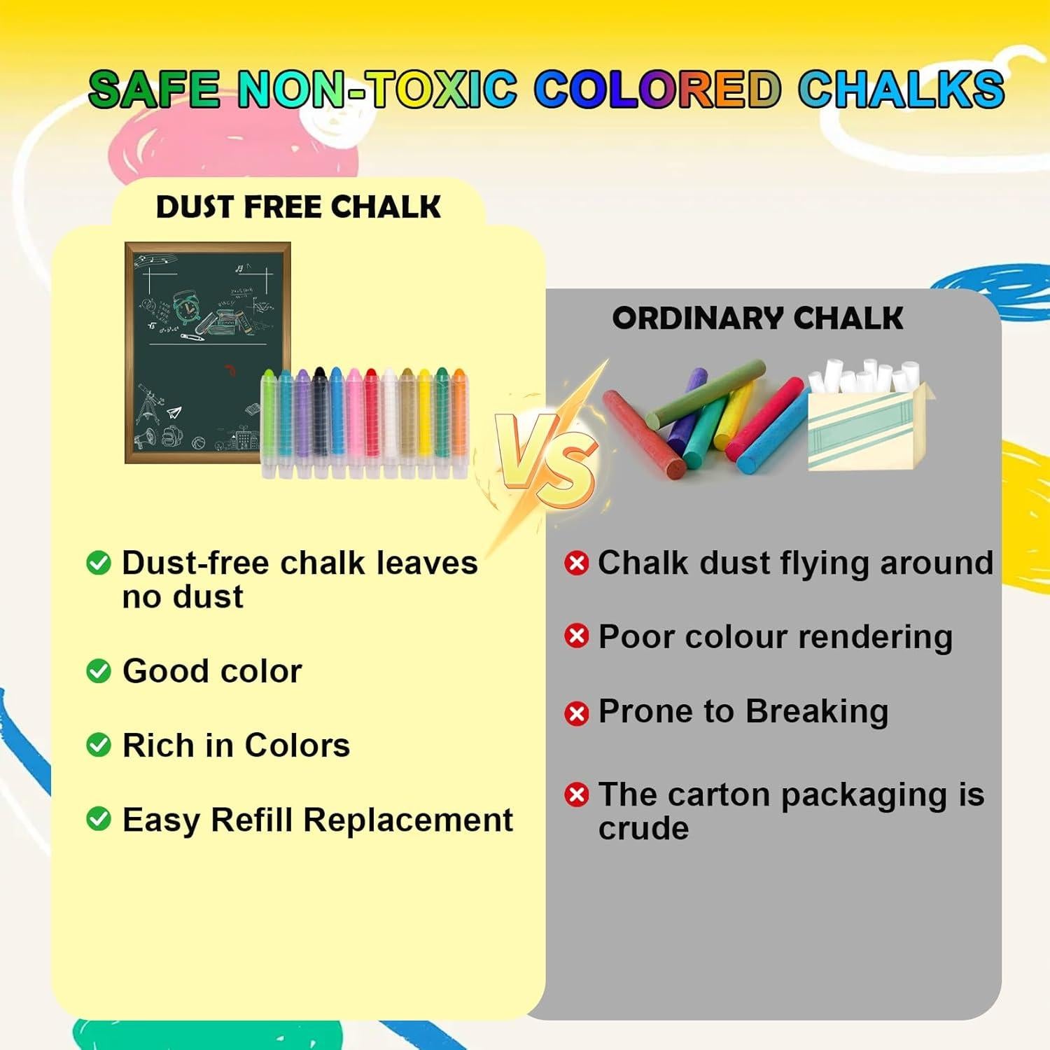 Juego de Tizas Sin Polvo Haoyond 24 Colores con Soporte