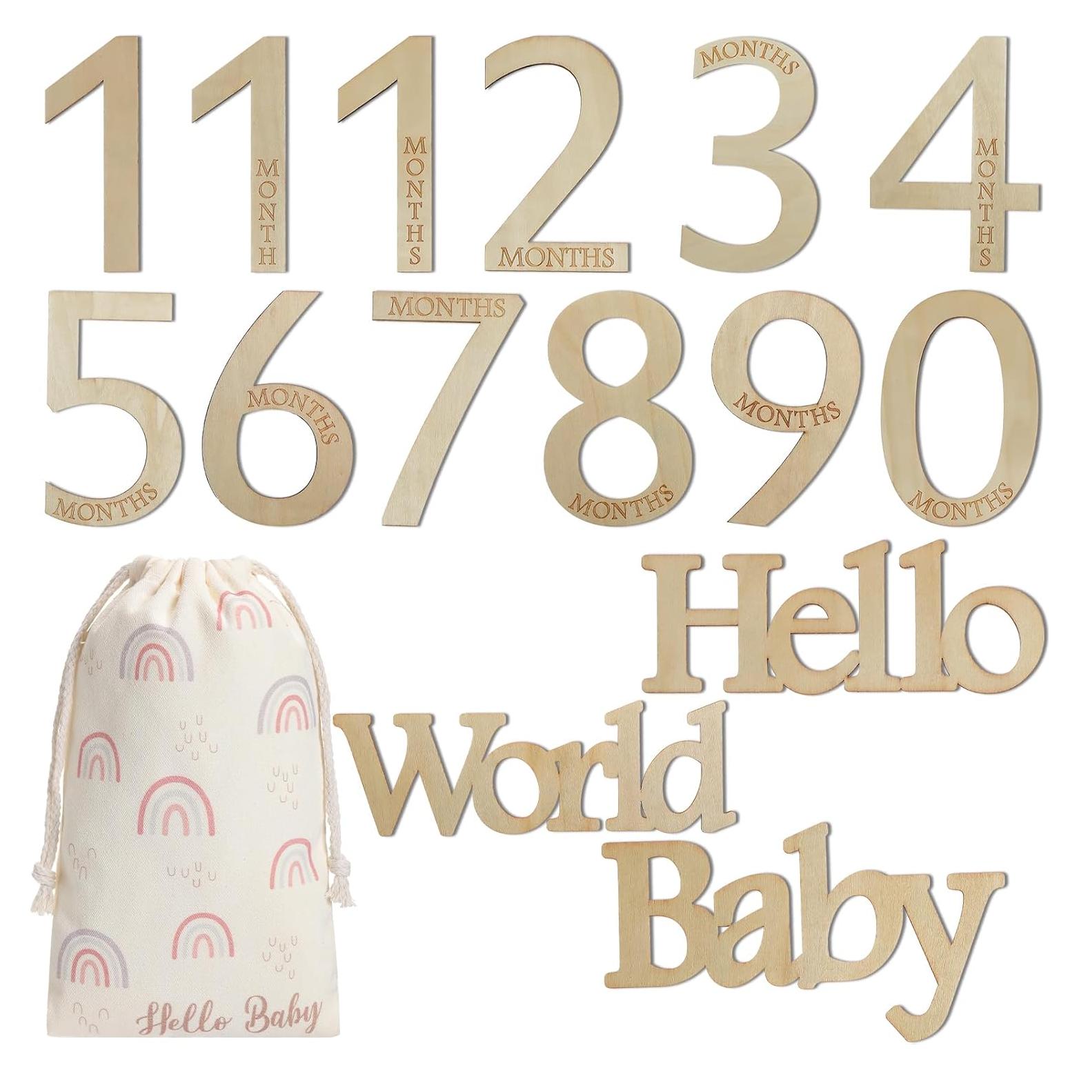 15 Tarjetas de Hitos Mensuales de Madera para Bebés