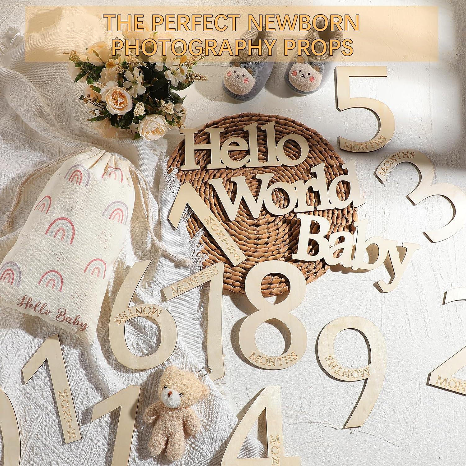 15 Tarjetas de Hitos Mensuales de Madera para Bebés