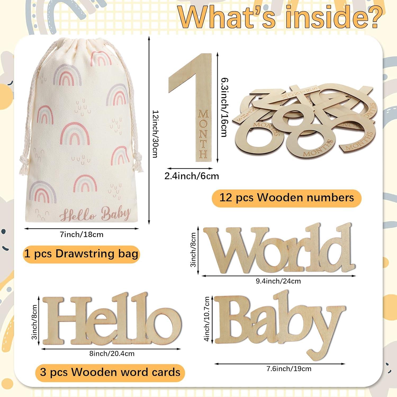 15 Tarjetas de Hitos Mensuales de Madera para Bebés