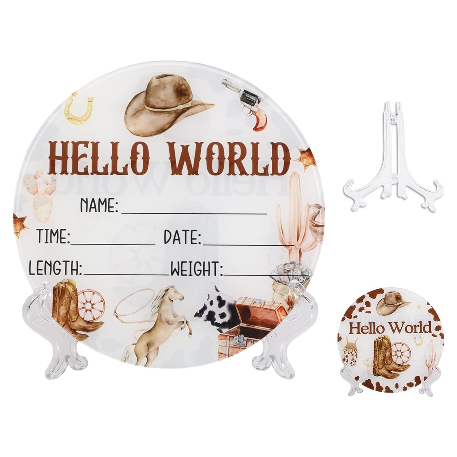 Cartel de Nacimiento de Bebé Acrílico Doble Cara Vaquero 15 cm