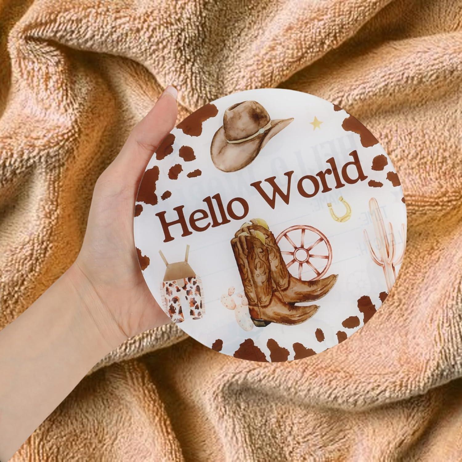 Cartel de Nacimiento de Bebé Acrílico Doble Cara Vaquero 15 cm