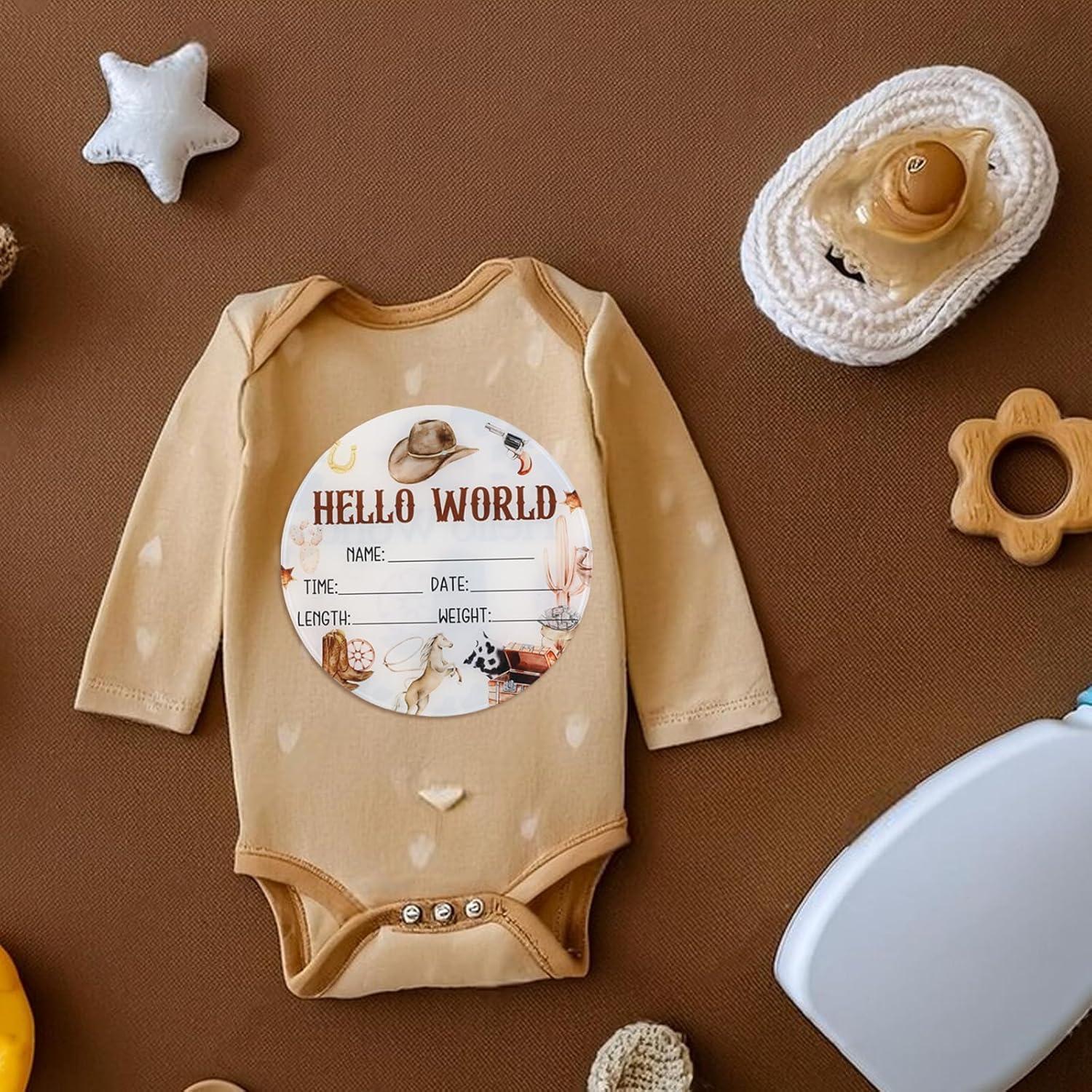 Cartel de Nacimiento de Bebé Acrílico Doble Cara Vaquero 15 cm