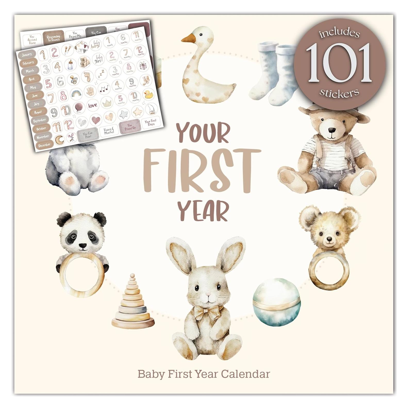 Calendario del Primer Año del Bebé Bibi & Beau con 100 Pegatinas